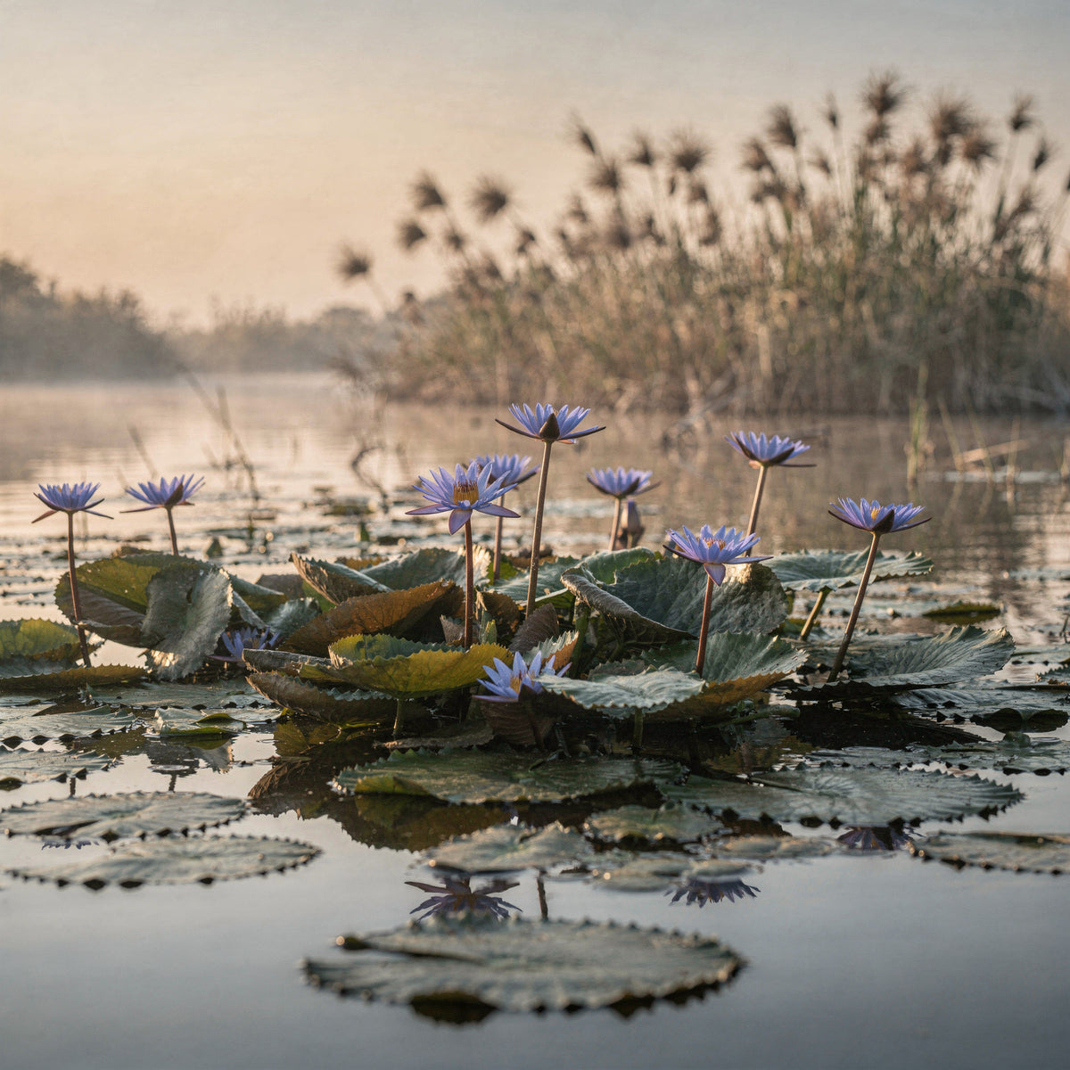 Blå näckrosor, Nymphaea caerulea, i sin naturliga vattenmiljö